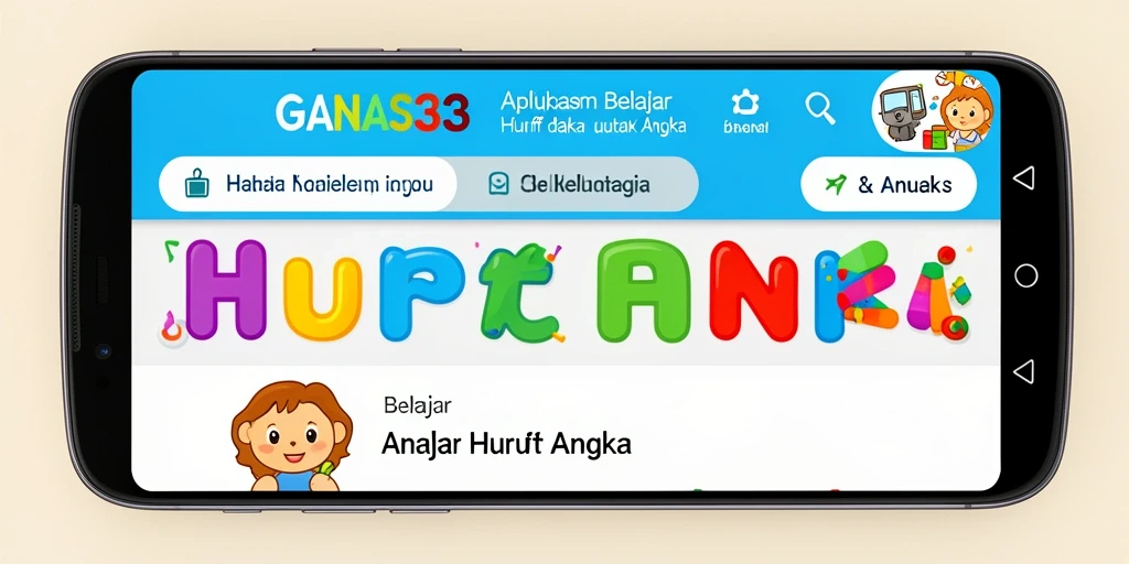 Tampilan antarmuka GANAS33 yang interaktif untuk belajar huruf dan angka.