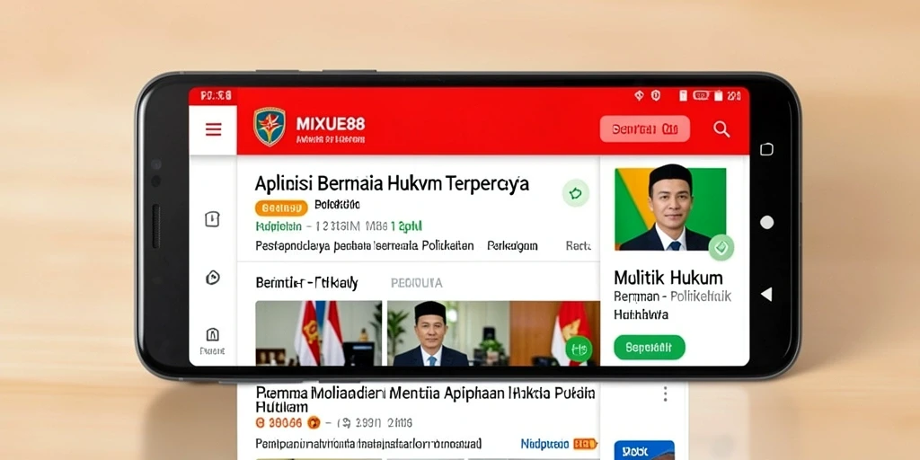 Antarmuka aplikasi MIXUE88 yang menampilkan berita politik dan hukum.