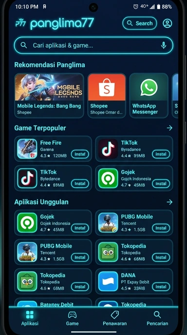 Tampilan katalog aplikasi panglima77
