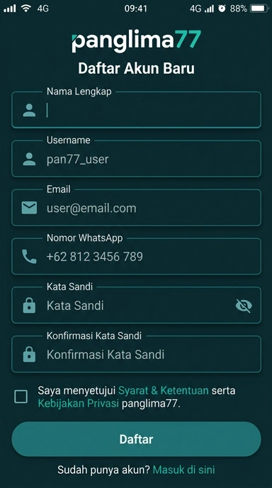 Tampilan halaman daftar panglima77